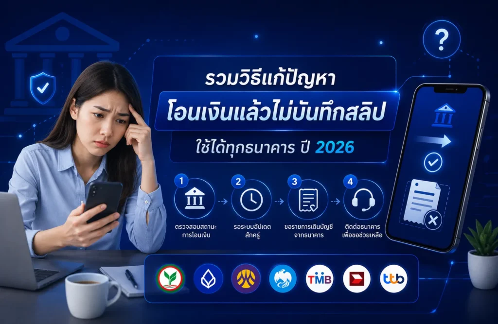 รวมวิธีแก้ปัญหาโอนเงินแล้วไม่บันทึกสลิป ใช้ได้ทุกธนาคาร ปี 2026