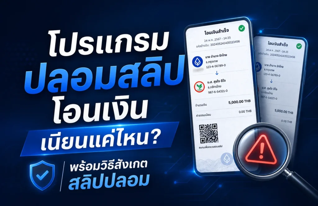 โปรแกรมปลอมสลิปโอนเงิน เนียนแค่ไหน? พร้อมวิธีสังเกตสลิปปลอม