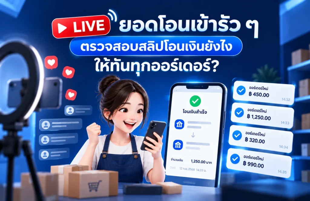 LIVE ยอดโอนเข้ารัว ๆ ตรวจสอบสลิปโอนเงินยังไง ให้ทันทุกออร์เดอร์?