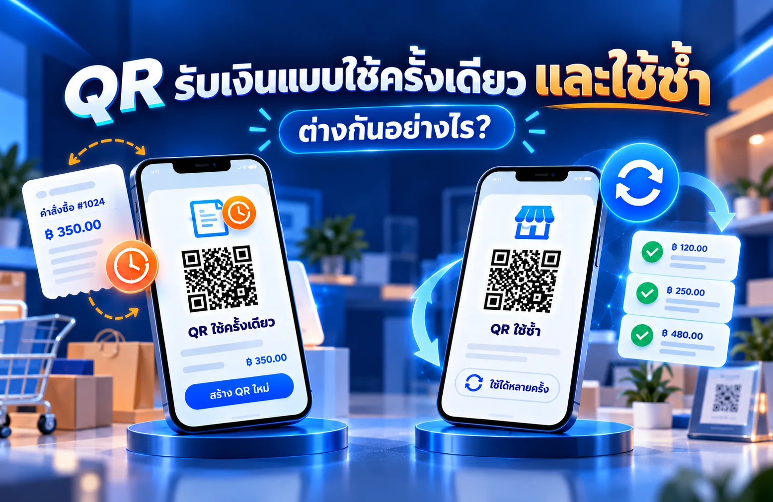 QR รับเงินแบบใช้ครั้งเดียวกับ QR แบบใช้ซ้ำ ต่างกันอย่างไร? เลือกแบบไหนให้เหมาะกับธุรกิจ