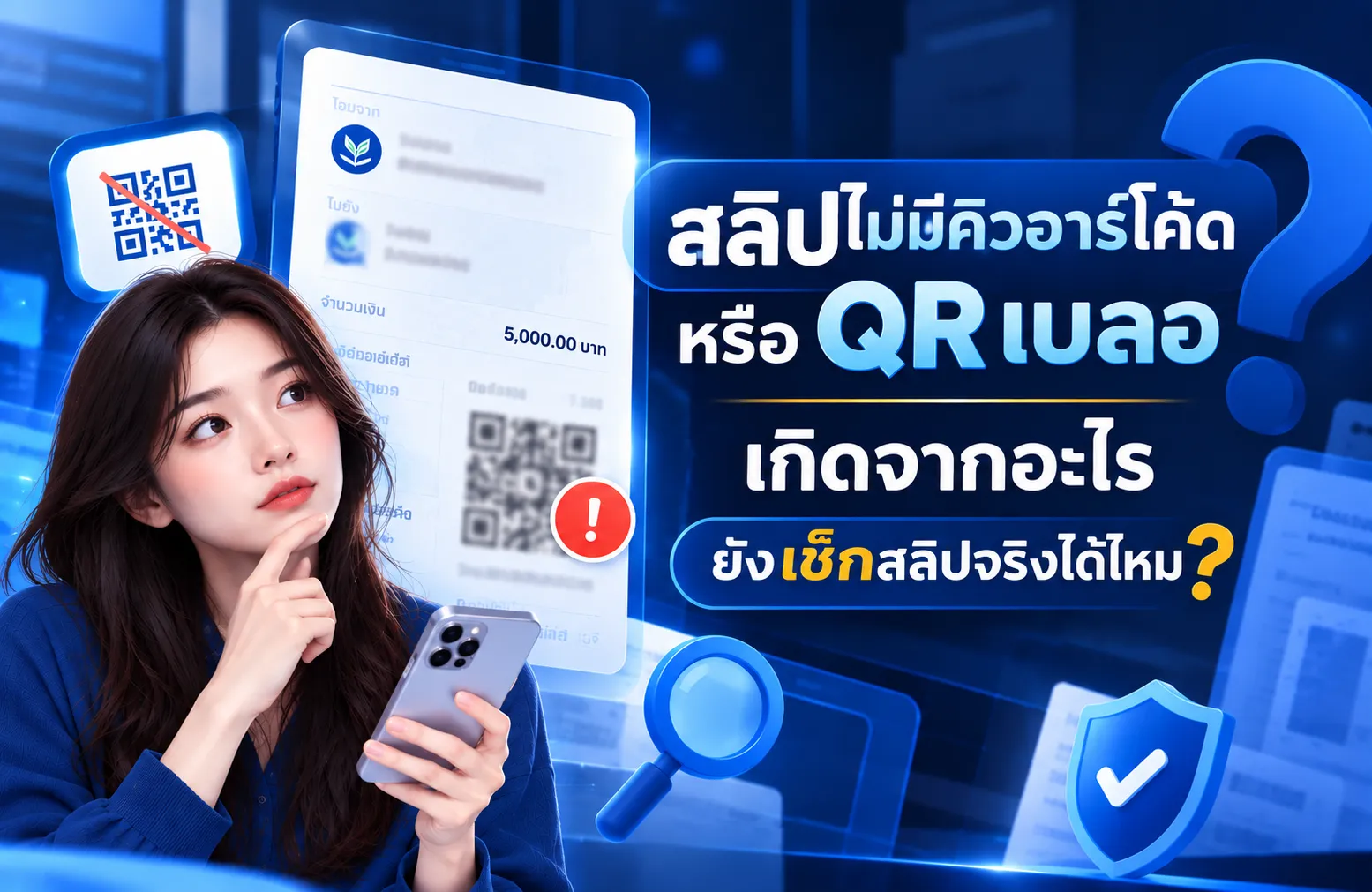 สลิปไม่มีคิวอาร์โค้ด QR เบลอ ตรวจสอบสลิปโอนเงินและสลิปปลอม