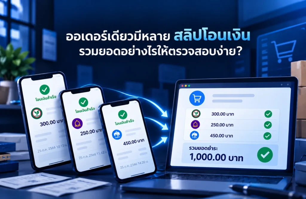 ออเดอร์เดียวมีหลาย สลิปโอนเงิน รวมยอดอย่างไรให้ตรวจสอบง่าย?