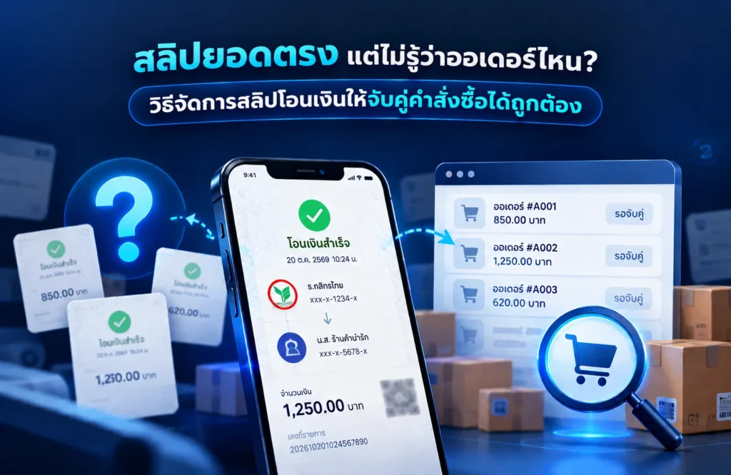 สลิปยอดตรง แต่ไม่รู้ว่าออเดอร์ไหน? วิธี จัดการสลิปโอนเงิน ให้จับคู่คำสั่งซื้อได้ถูกต้อง